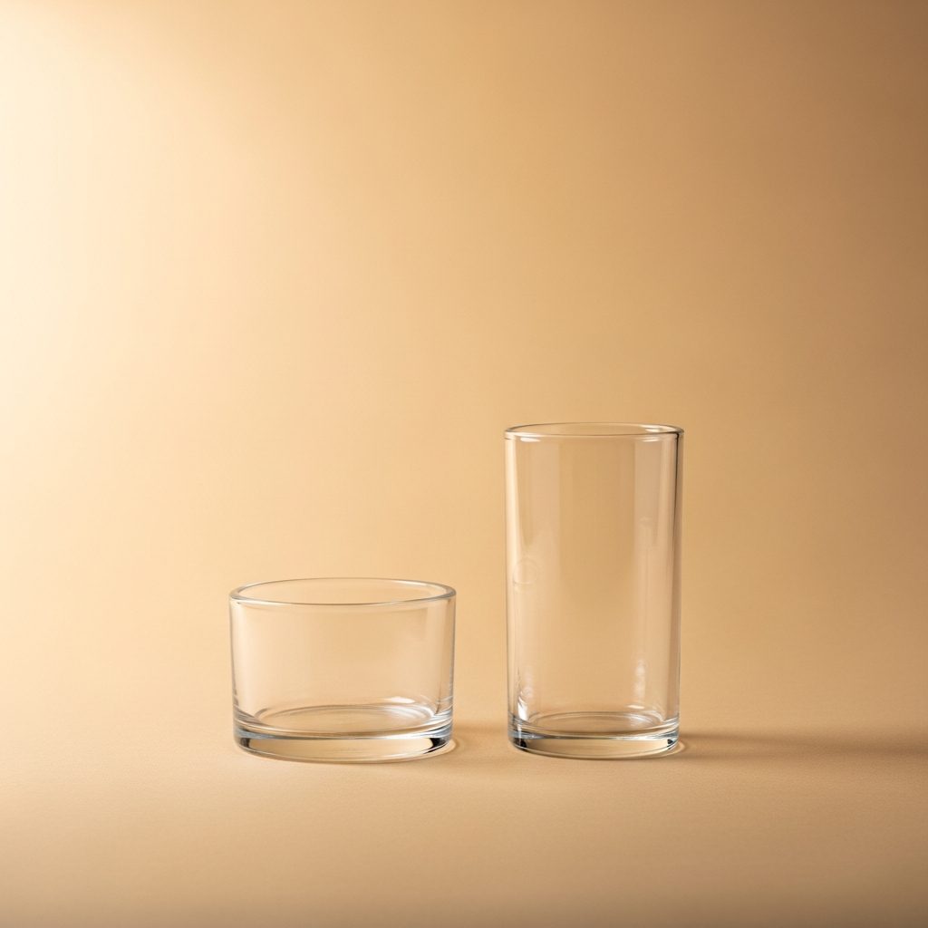 Zwei Teelichthalter aus klarem Glas
