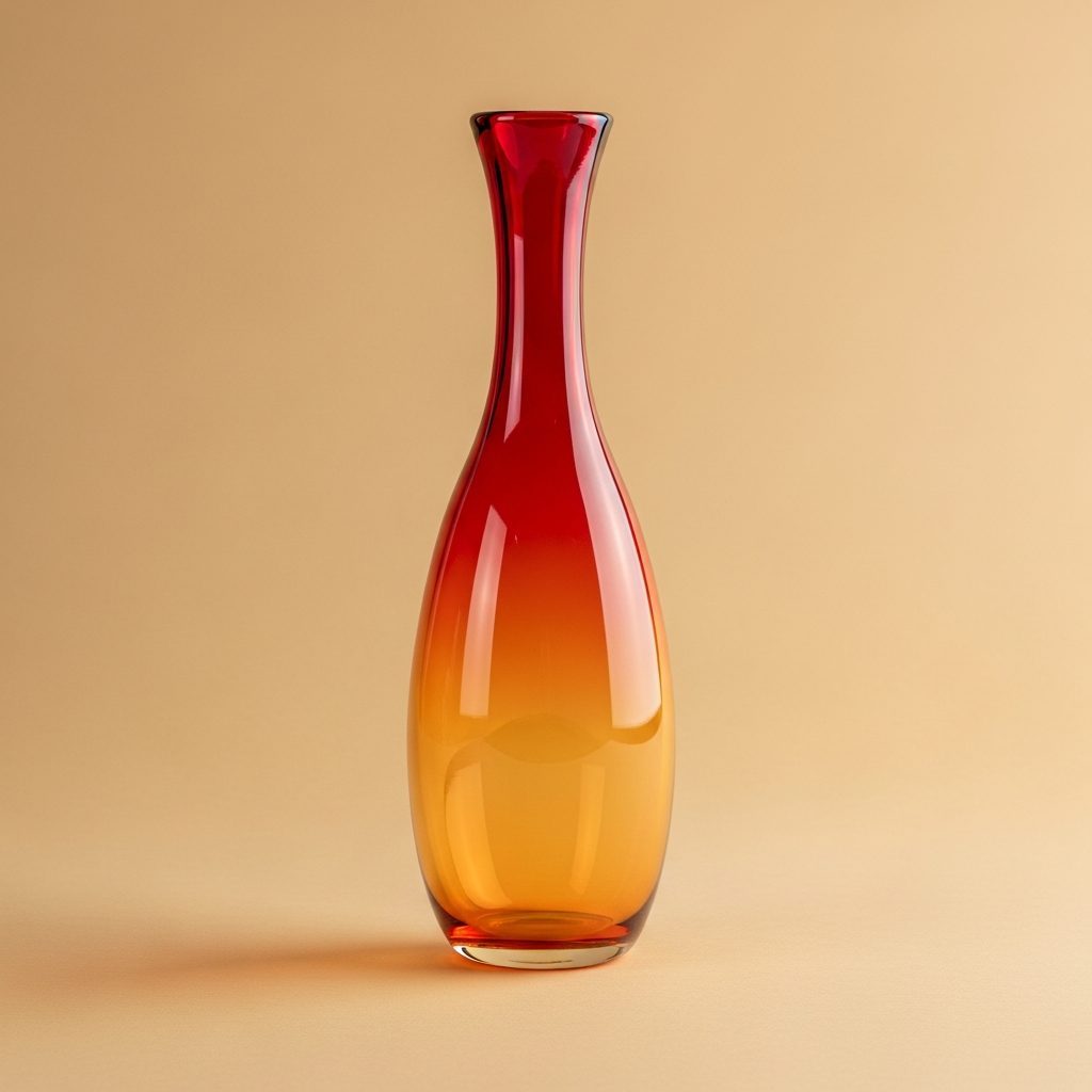 Mundgeblasene Vase mit Farbverlauf von Bernstein in Rot