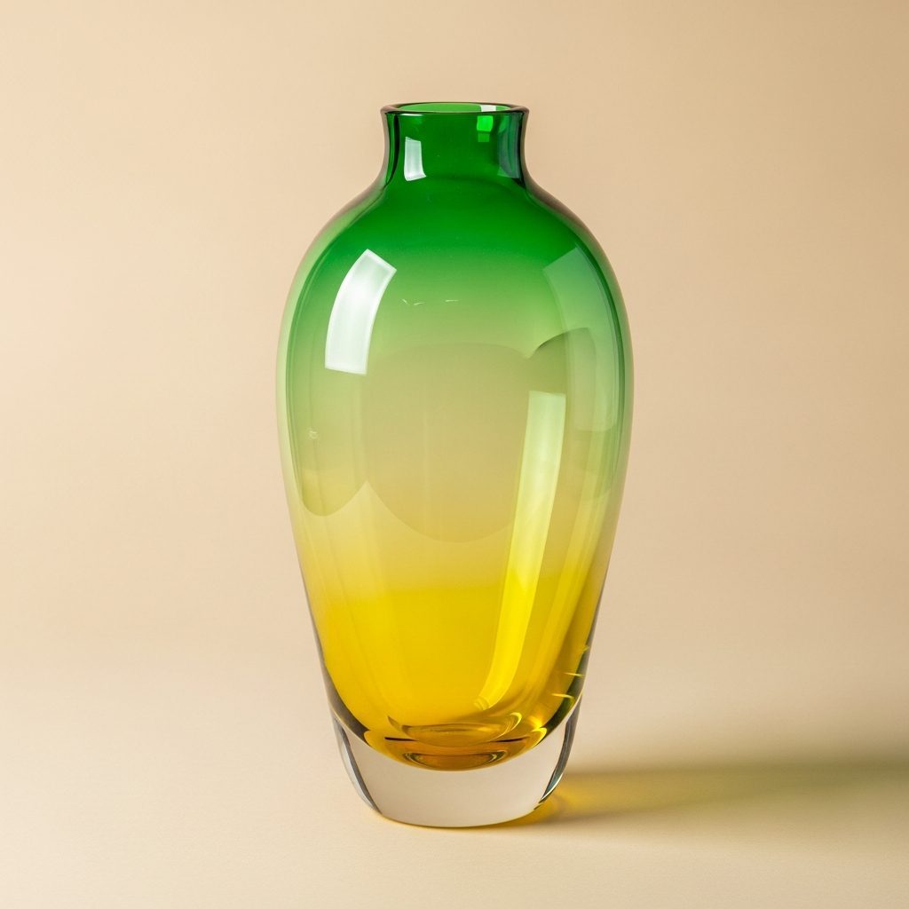 Grosse mundgeblasene Vase mit Farbverlauf von Gelb in Grün